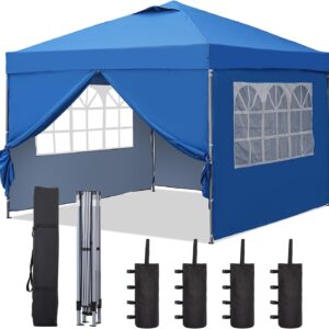 10x10 Pop Up Canopy Tent, Outdoor Canopy Tent, Patio Tent,Commercial Instant Gazebos,4 Sidewalls, Portable Shelter Canopies, with 4 sandbags, Blue.