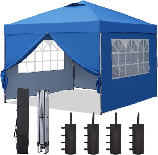 680ea7cde4ac4d8eaf6618855480414c 10x10 Pop Up Canopy Tent, Outdoor Canopy Tent, Patio Tent,Commercial Instant Gazebos,4 Sidewalls, Portable Shelter Canopies, with 4 sandbags, Blue.