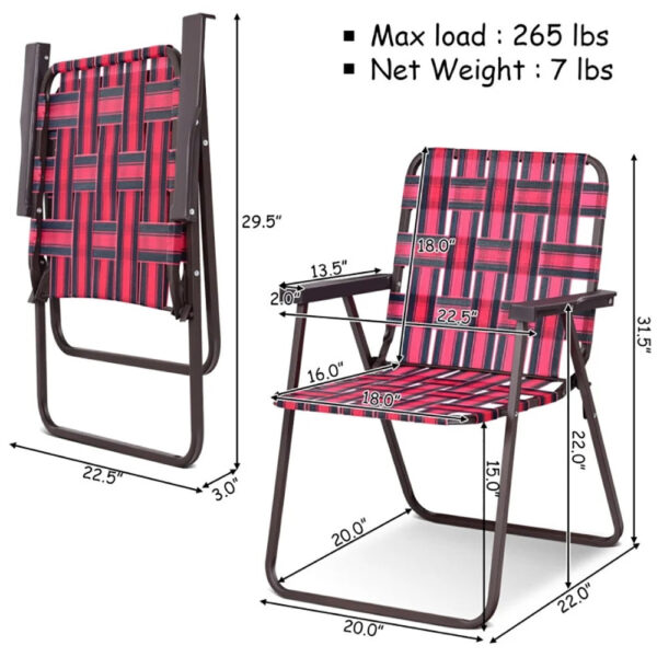 682f12d9829343bd85372adcd66e51dc Canddidliike 6 Pieces Folding Beach Chair Camping Lawn Webbing Chair-Red, Folding Aluminum Webbed Lawn Chairs with Detachable Cup Holder