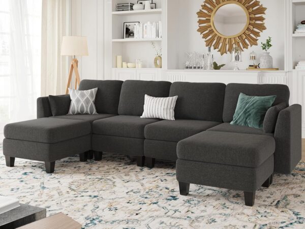 68437844be0e42c597ba86700436ad02 Modular Sectional Sofa, Convertible U Shaped Sofa Couch with High Density Memory Foam, 6 Seat Comfy Modular Sofa Couch for Living Room, Modern U Shaped Sectional Sofa, Dimgrey