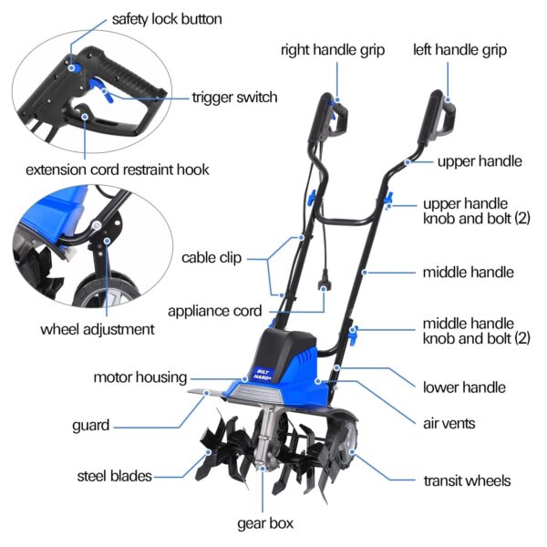 68a5f8253aaa48dea57a3e9368c09643 BILT HARD Electric Garden Tiller Cultivator 16 inch