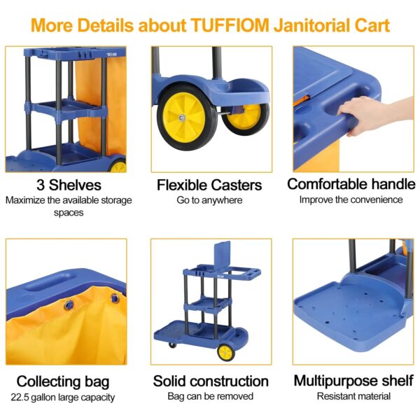 68d3e4e399854e5e9c034d51d67739f0 TUFFIOM Commercial Traditional Cleaning Janitorial 3-Shelf Cart