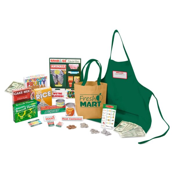 Melissa & Doug Fresh Mart Grocery Store Play Food and Role Play Companion Set