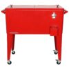 Permasteel 80-Qt Classic Outdoor Steel Patio Cooler on Wheels, Beverage Rolling Cart, Red