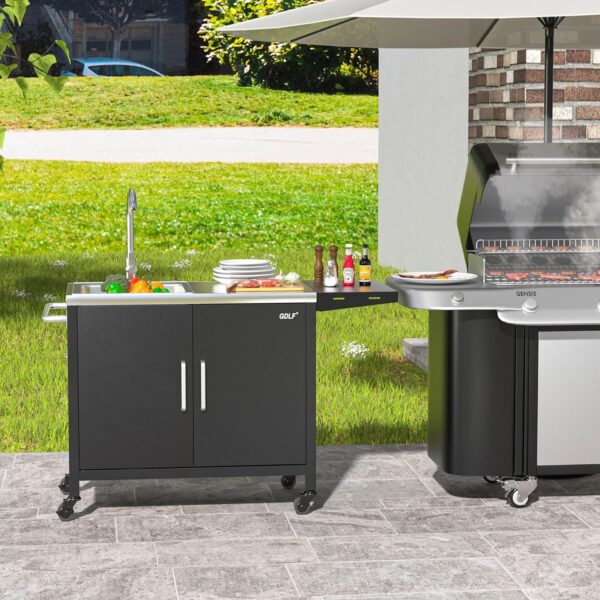 6955598fad8c4e2892f1c073a0b28c3f Outdoor Grill Table with Stainless Steel Sink - Metal Grill Cart Kitchen Island