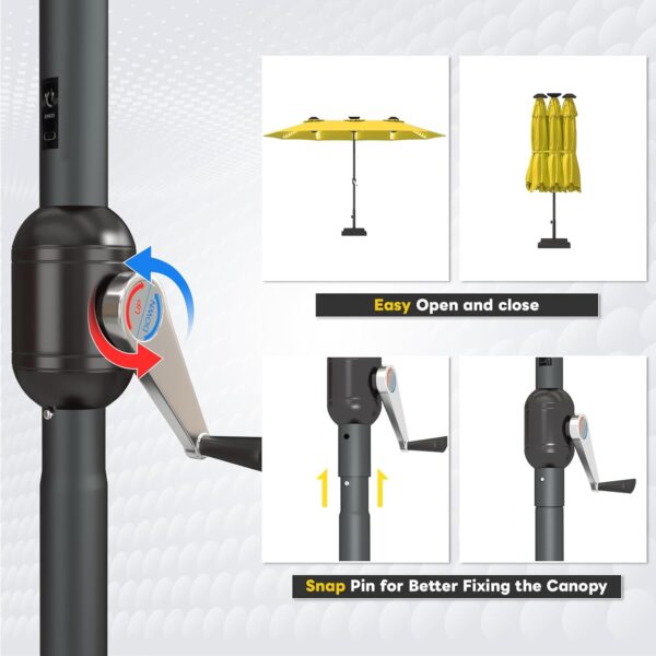 697dbd8c13574c0ab6194e31692a536d 15ft Patio Umbrella with Solar Lights, Large Double Umbrella Outdoor, Rectangle 180''x106'' Umbrellas with 156 PCS LED Lights and Crank Handle for Backyard Deck Pool Shade in Black(1.9" Pole)