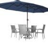15ft Patio Umbrella with Solar Lights, Large Double Umbrella Outdoor, Rectangle 180''x106'' Umbrellas with 156 PCS LED Lights and Crank Handle for Backyard Deck Pool Shade in Black(1.9" Pole)