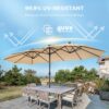 Double Sided Patio Umbrellas - 15ft Solar Lights LED Lighted Outdoor Extra Large Market Table Umbrella with Base Included, Oversized Umbrella for Deck, Pool, Backyard (Beige)