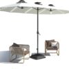 15ft Patio Umbrella with Solar Lights, Large Double Umbrella Outdoor, Rectangle 180''x106'' Umbrellas with 156 PCS LED Lights and Crank Handle for Backyard Deck Pool Shade in Black(1.9" Pole)