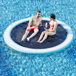 Round Inflatable Floating Dock, Sunchill Float Ring, Hammock Tanning Pool with 4in Woven Fabric, Manual Pump for 1-2 Min Quick Inflate/Deflate, Fits 2-8, Ideal for Lakes, Pools, Oceans