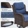 Outdoor Swivel Rocker Patio Chairs with 6-Inch Thick Cushions and Side Table, 3PCS High Back Wicker Patio Furniture Set for Porch, Balcony, Deck and Yard in Blue