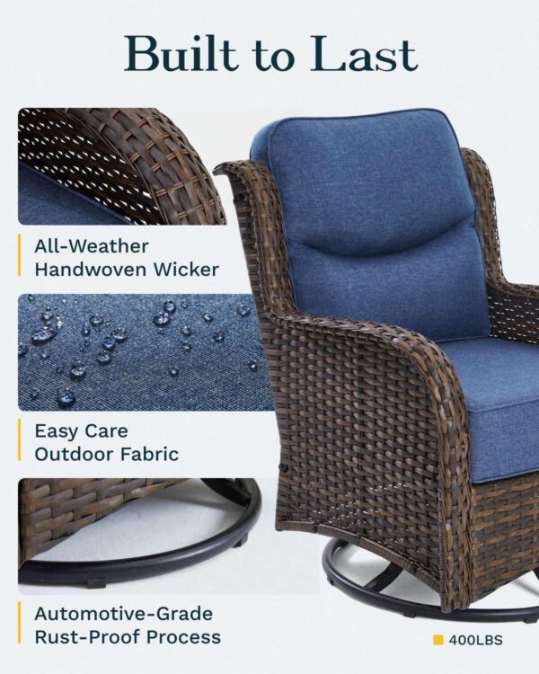 69fd2512e1a44057a08f9fd01203b2d1 Outdoor Swivel Rocker Patio Chairs with 6-Inch Thick Cushions and Side Table, 3PCS High Back Wicker Patio Furniture Set for Porch, Balcony, Deck and Yard in Blue