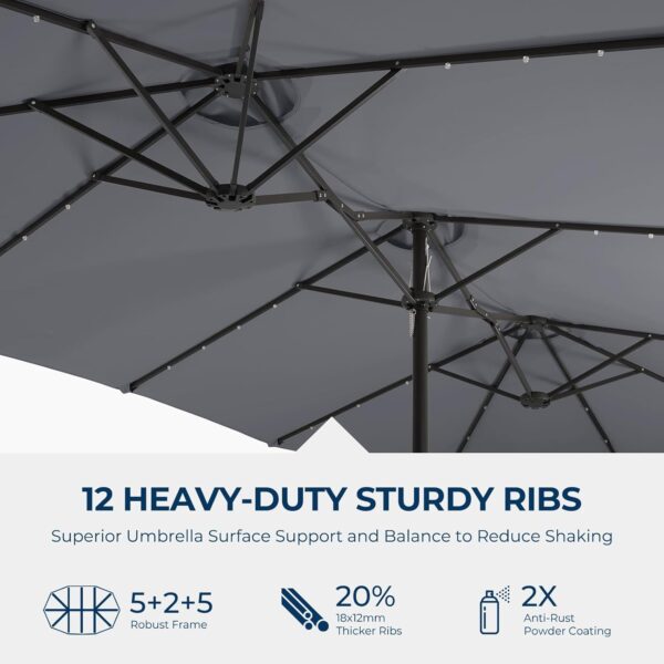 6a2e5170b3854cd0b66882e060e35b54 Double Sided Patio Umbrellas - 15ft Solar Lights LED Lighted Outdoor Extra Large Market Table Umbrella with Base Included, Oversized Umbrella for Deck, Pool, Backyard (Beige)