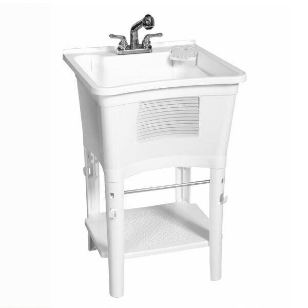 6af5ac6f2e574ab79aee0f40a4694dbc Zenna Home Ergo Tub Utility Sink with Pull-Out Faucet: Laundry Tub with 24" W x 24" H Sink, in White