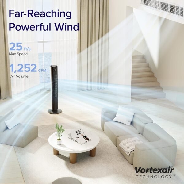 6afb0d019cd64b8d919a27b0258e5fd0 LEVOIT Tower Fan for Bedroom, Standing Fan that Blows Cold Air for Home, 28dB Quiet for Sleep, Remote, 90° Oscillation, 12H Timer, 25ft/s Velocity, 5 Speeds, 4 Modes, Bladeless 36 inch, White