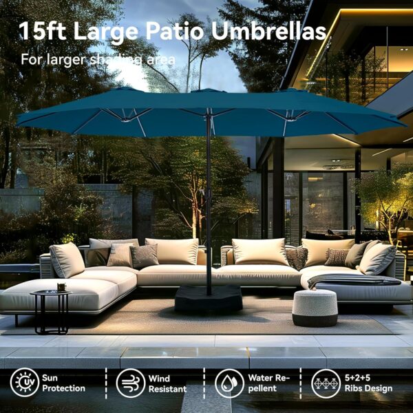 6b67c50b79644a4190339db0b29e718b 15ft Patio Umbrella Double-Sided Outdoor Market Extra Large Umbrella with Crank, Umbrella Base Included (Dark Red)