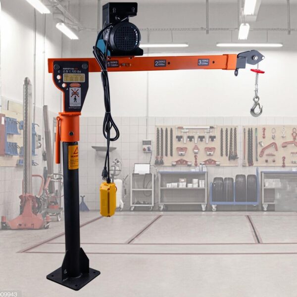 6b8572a0169a4fccb03b57fb0af616c6 1100lb Folding Dismountable Household Hoist Truck Crane with Electric Hoist (110V) – 880lb Pulling Force, Jib Cranes for Factory, Warehouse, Construction