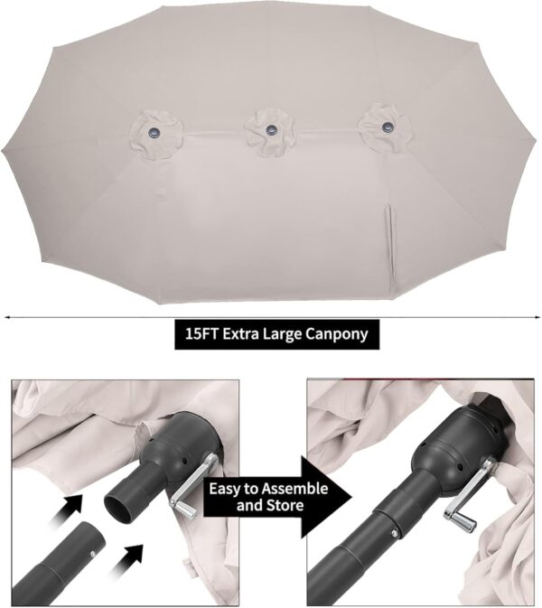 6b91e9f5dd83433c8fc673a9f817a3ce 15ft Patio Umbrella with Solar Lights, Large Double Umbrella Outdoor, Rectangle 180''x106'' Umbrellas with 156 PCS LED Lights and Crank Handle for Backyard Deck Pool Shade in Black(1.9" Pole)