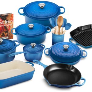 20-piece Signature Cast Iron Cookware Set,10.25 Skillet,1.75-quart Saucepan with Lid