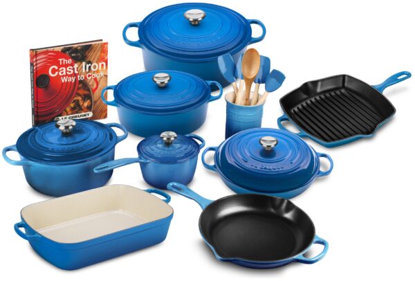 6bac18265501420eb2f90f199f421396 20-piece Signature Cast Iron Cookware Set,10.25 Skillet,1.75-quart Saucepan with Lid