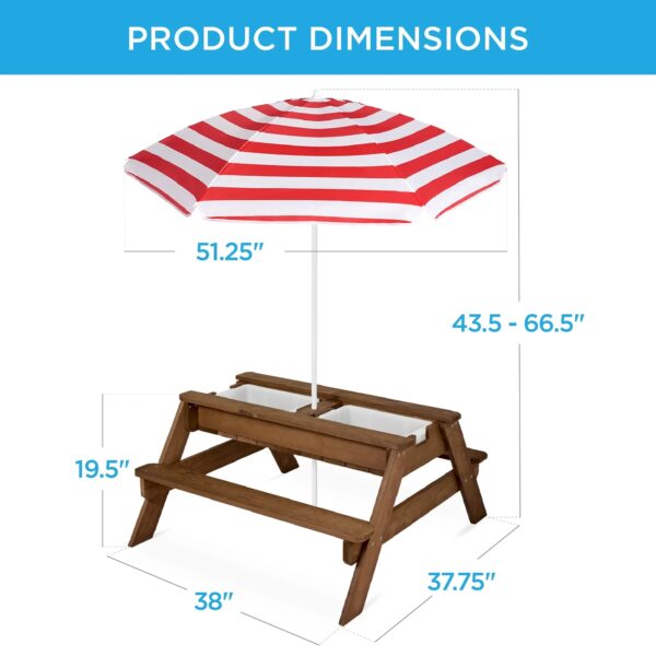 Best Choice Products Kids 3-in-1 Outdoor Convertible Activity Sand & Water Picnic Table w/ Umbrella - Walnut/Red