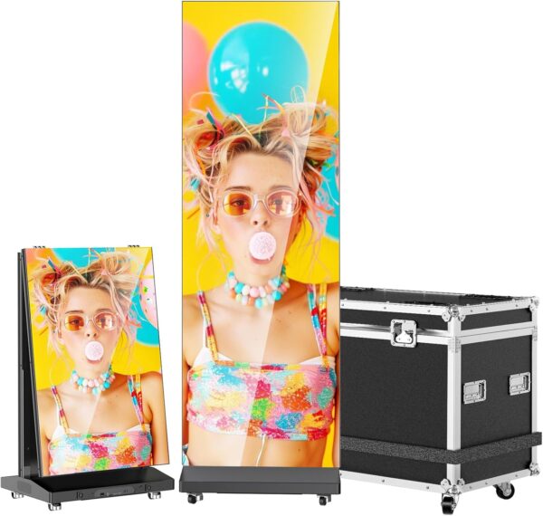 6c00e5f1b6e149f7b93190e232683b33 80" P1.86 Flexible Spliceable LED Poster Display – USB Plug-and-Play, Mobile & PC Remote Control, Digital Signage Advertising Screen (Silver, 1-Pack)