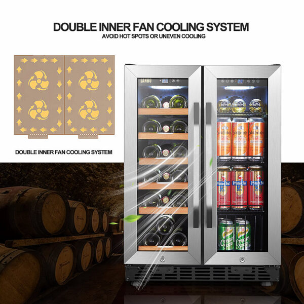6c09c0ebe1bd47eb8dc9dc2f2102f0b1 Lanbo - Freestanding/Built-In 23.4'' width 18 Bottle 56 Can Dual Zone Combo Wine and Beverage Cooler - Black