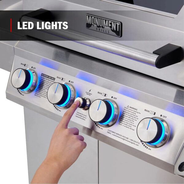 6c204c611a1243e79513094908c0ad07 Mesa 4-Burner Propane Gas Grill in Stainless Steel with Clear View Lid, Side Burner, and LED Controls by Monument Grills