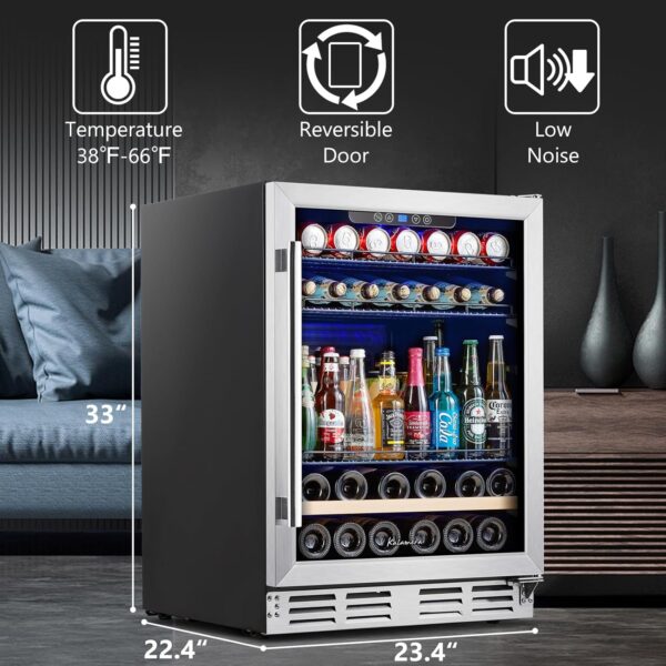 6c36171e53424fb5913e0204068b6e6d 24 inch Wine Cooler, 46 Bottle - Dual Zone Built-in or Freestanding Fridge with Stainless Steel Reversible Glass Door, for Home, Kitchen, or Office.