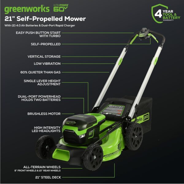 6c4e84a76e3646e8bcbaa078df3783a6 60V 21” Cordless (Self-Propelled) Lawn Mower , 2 x 4.0Ah Batteries and Dual Port Rapid Charger