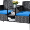Outdoor Furniture Patio Loveseat Wicker 2-Seat with Built-in Table and Cushions Rattan Porch Chairs Bench for Balcony, Lawn, Backyard (Beige)