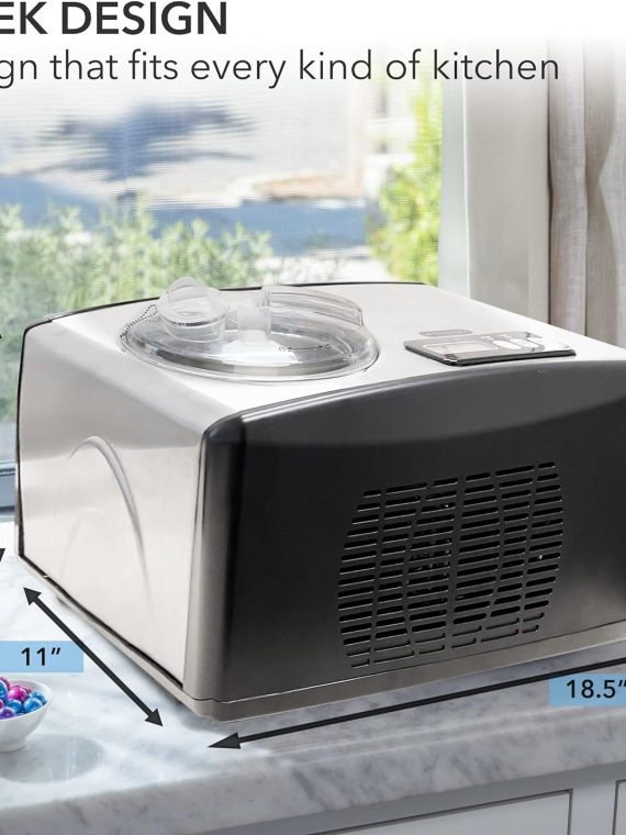 6cb59516ec5144eb87382c63ba87d561 Automatic Ice Cream Maker, 1.6 Quart, Stainless Steel, Built-in Compressor, LCD Display, Timer, Black/Pink