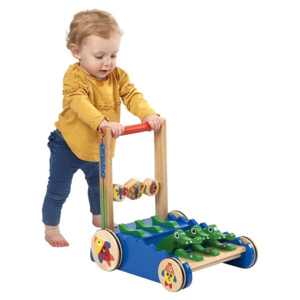 6d17f684545f420c832eadbaa88b5b06 Deluxe Chomp and Clack Alligator Wooden Push Toy and Activity Walker