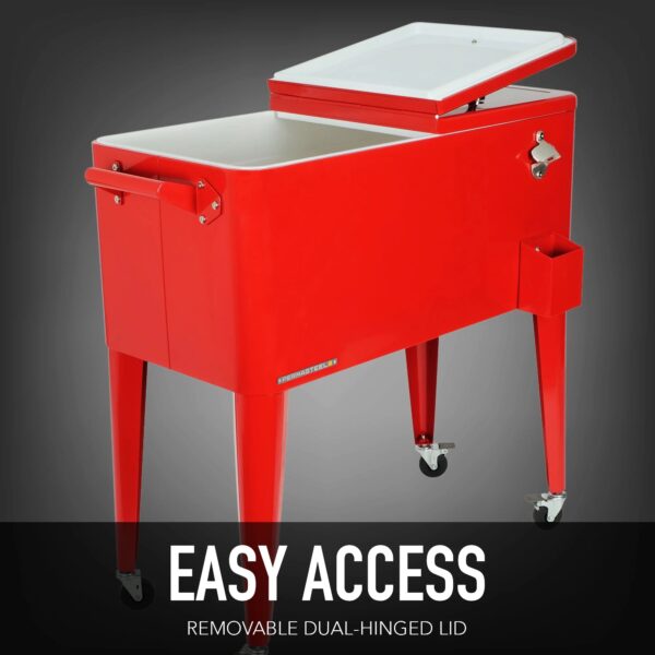Permasteel 80-Qt Classic Outdoor Steel Patio Cooler on Wheels, Beverage Rolling Cart, Red