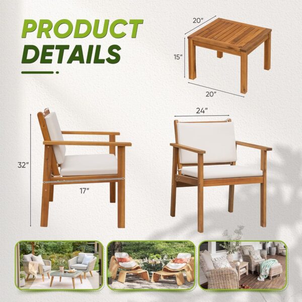 6d287095aac44af6b5a359c6d3eeb1b9 Patio Furniture 4 Piece Outdoor Acacia Wood Patio Conversation Sofa Set with Table & Cushions Porch Furniture for Deck, Balcony, Backyard