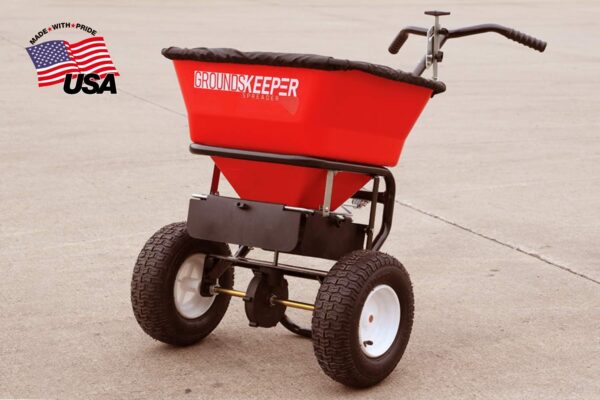 6d4d0ca6116a42faafce31cd25e00b29 Buyers Products 3039632R Grounds Keeper Commercial Walk Behind Push Spreader, 100lb Capacity, For Salt, Ice & Snow Melt, Included Grate & Cover With Enclosed Gearbox for Protection