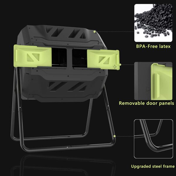 6d4fbad99d8e4bb5a893d79548931b58 Large Compost Tumbler Bin Dual Compartment Better AirCirculation Efficient Compost BPA Free Sturdy Steel Frame 43Gallon (2 21.5Gal) Blue Door