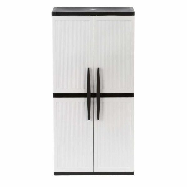 6d59149e230f4c3b9a7a8d309b700f8f HDX Gray Plastic Freestanding Garage Cabinet, 35′′W x 71′′H x 18′′D, with Adjustable Shelves and Lockable Doors