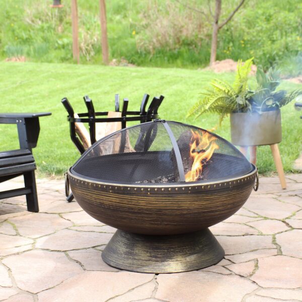 Sunnydaze 30" Royal Outdoor Steel Fire Pit with Spark Screen and Poker
