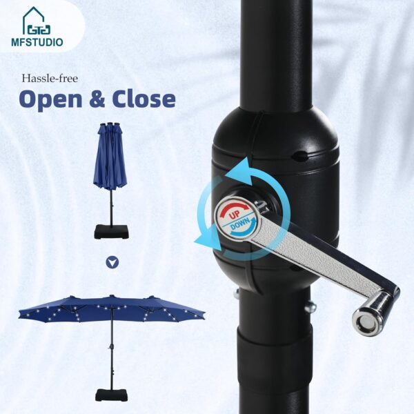 6e587397179544c8b566301f9a5655f2 15ft Double Sided Patio Umbrella with Solar Lights, Outdoor Large Umbrellas with Crank Handle and 36 LED Lights, Rectangular Market Umbrella with Base Included for Deck Pool Shade