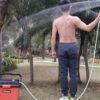 Portable Outdoor Shower System, 6.6-Gallon, High Pressure, Battery Powered, 12000mAh, with Pump & Garden Hose Nozzles, Ideal for Camping