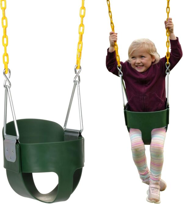 6f061c0984914ef09c96f23730742973 Eastern Jungle Gym Heavy-Duty High Back Full Bucket Toddler Swing Seat | Coated Swing Chains Fully Assembled | Green Swing Set Accessory