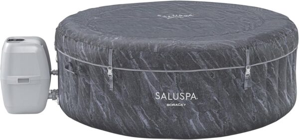 6f59785a054c428f833d42baf04be31a Bestway SaluSpa Fiji AirJet Large Round 2 to 4 Person Inflatable Hot Tub Portable Outdoor Spa with 120 AirJets and EnergySense Cover, Grey