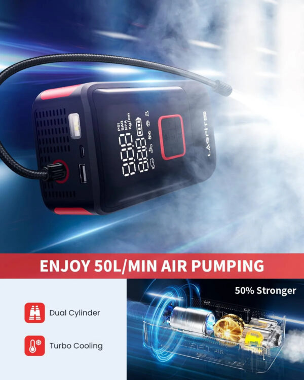 6f5b4c8aaeec46fd98a2bf87e285744e Tire Inflator Portable Air Compressor Fit Pickup Truck & Large Tires Air Pump for Car Tires w/Digital Pressure Gauge, Auto Stop, 150PSI Electric 12000mAh Cordless 12V Corded Dual-Use