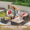 5 Pieces Patio Furniture Sets All Weather Outdoor Sectional Patio Sofa Manual Weaving Wicker Rattan Patio Seating Sofas with Cushion and Glass Table(Beige)