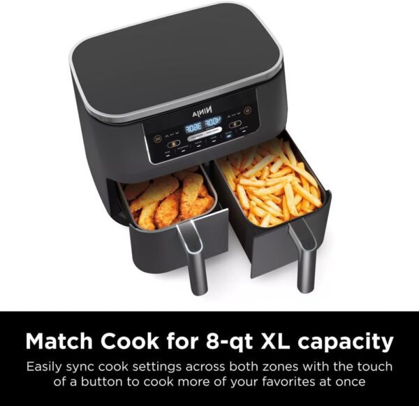 6fb646a7fb724a888a223de75784ff84 DZ401 Foodi 10 Quart 6-in-1 DualZone XL 2-Basket Air Fryer with 2 Independent Frying Baskets, Match Cook & Smart Finish to Roast, Broil, Dehydrate for Quick, Easy Family-Sized Meals, Grey