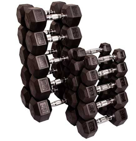 Body-Solid Rubber Coated 5-50 Lb. Hex Dumbbell Set