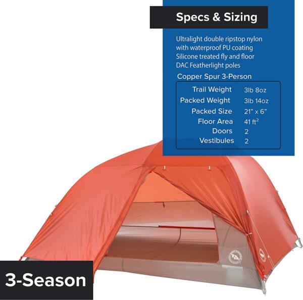 Big Agnes Unisex's Copper Spur Tent, Orange, 3 Person