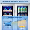 24 inch Wine Cooler, 46 Bottle - Dual Zone Built-in or Freestanding Fridge with Stainless Steel Reversible Glass Door, for Home, Kitchen, or Office.