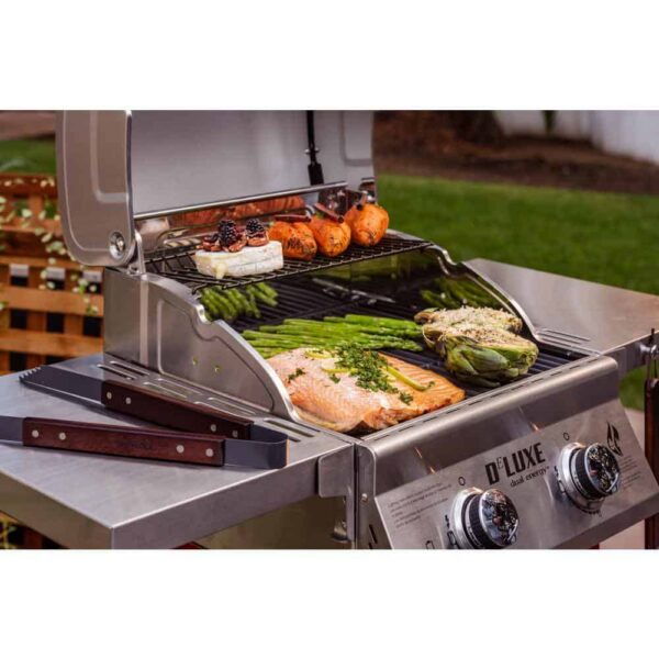 7092722de69b45dfaafed84aceef1199 2-Burner Propane Gas Grill, Red – Stainless Steel, 28,000 BTUs, Compact Design